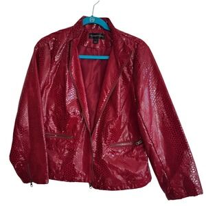 Bagatelle Red Snake Print Faux Leather Moto Jacket Women's Large